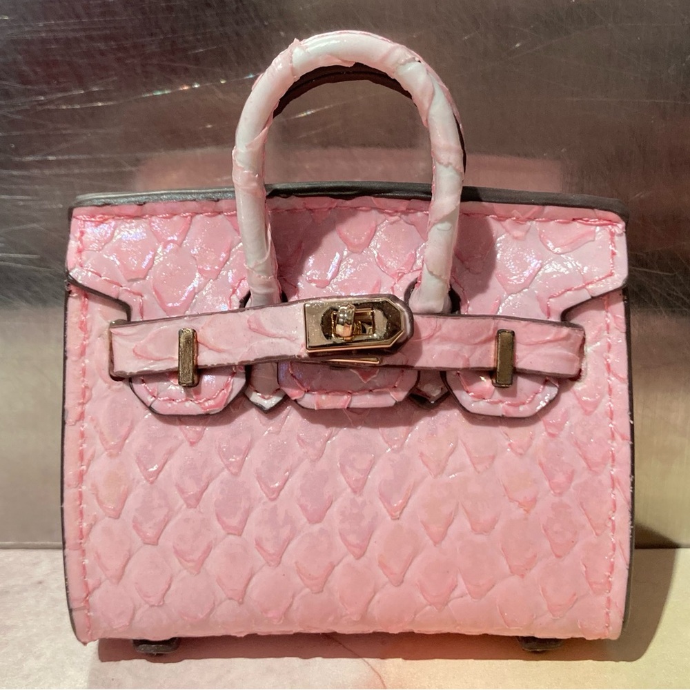 🐍 👜 Handmade Mini Pink Bubblegum Python Snakeskin Birkin AirPods Tote Bag Charm